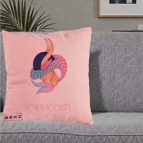 Perna Personalizata Zodiac Capricorn Cowgirl, 40x40 cm, Roz, Husa Detasabila, Perna Inclusa, BEKZ®