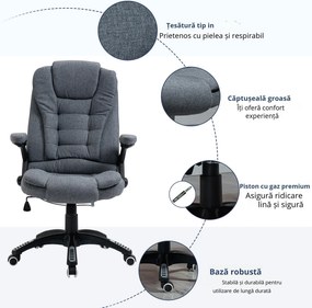 Vinsetto Scaun de Birou Ergonomic, Gri, Înclinabil, Înălțime Ajustabilă, 67x72x110-120cm, Confort Superior | Aosom Romania