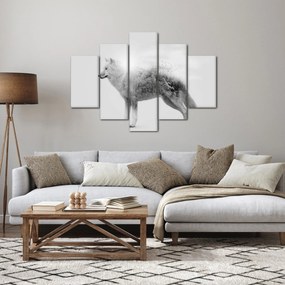 Tablou - Lupul arctic oglindit în peisajul sălbatic, alb-negru (150x105 cm)