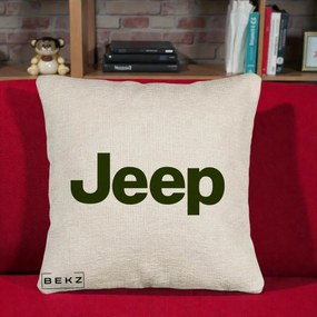 Perna Personalizata cu emblema Jeep, 40x40 cm, Bej Canapea, Husa Detasabila, Perna Inclusa, BEKZ®