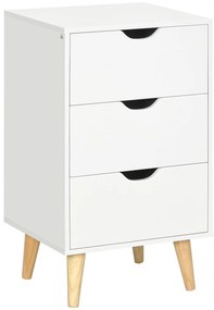 HOMCOM Noptieră masă de noapte cu 3 sertare, stil scandinav pentru dormitor, sufragerie, 40 x 35 x 68,5 cm, alb | Aosom Romania