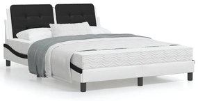 3208190 vidaXL Cadru de pat cu tăblie, alb/negru, 140x200 cm, piele ecologică