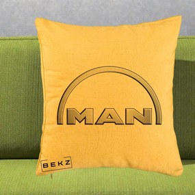 Perna Personalizata cu emblema MAN, 40x40 cm, Galben, Husa Detasabila, Perna Inclusa, BEKZ®