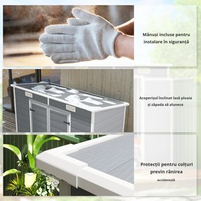 Outsunny Căsuță de Grădina pentru Unelte cu Podea, 2 Uși, Încuietoare și Acoperiș Înclinat, 238x125x183 cm, Gri | Aosom Romania