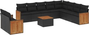 vidaXL Set canapele de grădină cu perne, 11 piese, negru, poliratan