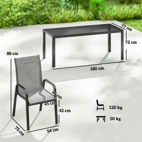 Outsunny Set de Masă de Grădină 9 Piese, Masă și Scaune pentru 8 Persoane, Set Exterior cu Blat din Sticlă Temperată, Gri | Aosom Romania