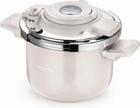 Oala sub presiune Swiss Haus SH-PC6LCR, 6 l, 22 cm, Structura cu trei straturi, Indicator de nivel al apei, Acoperire ceramica Sapphire, Pentru toate plitele incusiv inductie, Crem