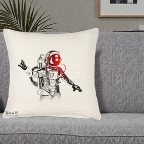 Perna Decorativa Astronaut Rock Sketching, 40x40 cm, Crem Reliefat, Husa Detasabila, Perna Inclusa, BEKZ®