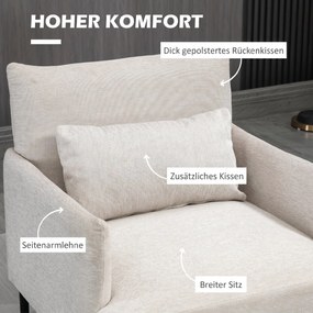 Scaun de Efect din Panza, Fotoliu, Fotoliu Modern pentru Camera de Zi cu Picioare din Otel si Perne pentru Dormitor, Alb crem; HOMCOM | Aosom RO