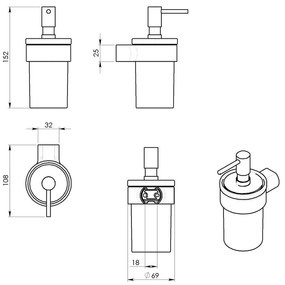Dozator de săpun lichid alb/auriu de montat pe perete din sticlă 110 ml Gedy Pirenei – Sapho