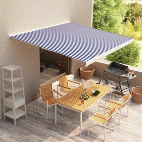 vidaXL Copertină motorizată tip casetă, albastru și alb, 350 x 250 cm