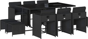 vidaXL Set mobilier de exterior cu perne, 11 piese, negru, poliratan