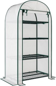 Outsunny Sera de Gradina cu Rafturi din Metal si Copertina din PE, Sera pentre Legume cu Usa Rulou 80x49x160cm, Verde | Aosom Romania