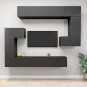 3079565 vidaXL Set de dulapuri TV, 8 piese, gri extralucios, lemn prelucrat