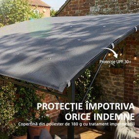 Outsunny Pergolă Gazebo 3.8x2.8m cu 16 Găuri de Drenaj, Pergolă din Metal și Poliester 180g/m² cu Șuruburi, pentru Exterior, Grădină, Terasă și Patio, UV 30+, Gri | Aosom Romania