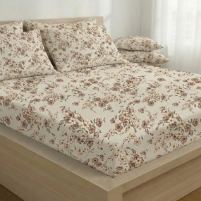 Cearșaf de pat din bumbac cu elastic Kvalitex Flori, bej, 100 x 200 cm, 100 x 200 cm
