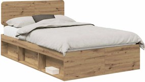 vidaXL Cadru de pat Stejar artizanal 135 x 190 cm Lemn de pin masiv