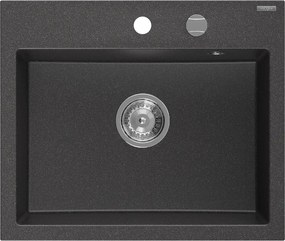 Mexen Oscar chiuvetă de granit cu 1 compartiment 580 x 490 mm, negru cu pete, sifon crom - 6519581000-76