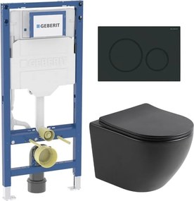 Set rezervor incastrat Geberit Duofix cu set fixare si clapeta Sigma01 negru lucios plus vas WC Rune Ivaldi cu capac softclose