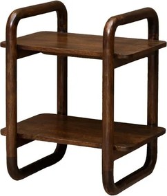 Măsuță laterală din lemn de mango și metal, cu 2 rafturi, maro antichizat, finisaj satinat, 60.5×39.5×50.5 cm, „Watkins"