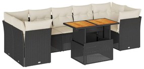 3326898 vidaXL Set mobilier de grădină cu perne, 8 piese, negru, poliratan