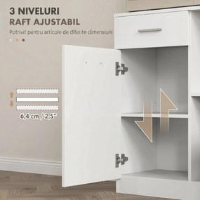 HOMCOM Dulap Înalt pentru Bucătărie cu Sertar, 4 Dulapuri și 3 Spații Deschise, 80x35x180 cm, Alb | Aosom Romania