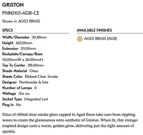 Aplica de perete LUX Sticla, Fumurie, Otel, GRISTON PI1892103-AGB-CE HVL