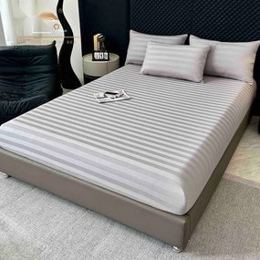 Lenjerie Premium Damasc, bumbac 100%, 6 piese, pat 2 persoane, gri deschis