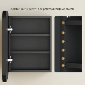 HOMCOM Dulap Baie cu Oglindă și 2 Uși Soft Close, Dulap cu Oglindă, Rafturi Reglabile, Dulap Suspendat Economisire Spațiu din Sticlă, Negru | Aosom Romania