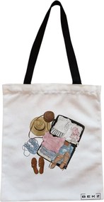 Sacosa de Panza pentru Cumparaturi, Geanta Tote, Travel Girl 10, Cu fermoar, 38x34.5 cm, Alba, BEKZ®