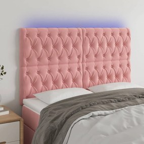 3122819 vidaXL Tăblie de pat cu LED, roz, 160x7x118/128 cm, catifea