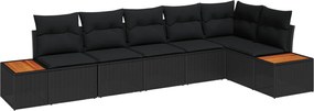 vidaXL Set de canapele pentru grădină cu pernă 6 pcs Negru Rattan poli