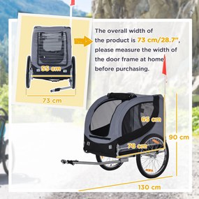 PawHut Remorcă Bicicletă pentru Câini Talie Medie cu Ferestre Laterale și Steag, 130x73x90 cm, Gri și Negru | Aosom Romania