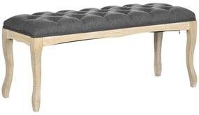 HOMCOM Bancă capitonată stil clasic 110 cm, capăt de pat tapitat cu in, picioare din lemn de hevea sculptat, Lin Gri | Aosom Romania