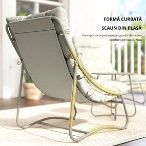 Outsunny Set de grădină 3 piese cu 2 scaune lounge, masă de cafea și perne pentru exterior, patio, balcon, Gri deschis | Aosom Romania