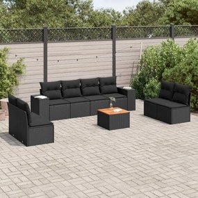3257735 vidaXL Set mobilier de grădină cu perne, 9 piese, negru, poliratan