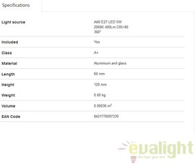 Bec E27 STANDARD LED AMBER 5W 2200K DIMABLE 17432