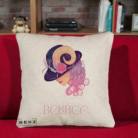 Perna Personalizata Zodie Berbec, 40x40 cm, Bej Canapea, Husa Detasabila, Perna Inclusa, BEKZ®