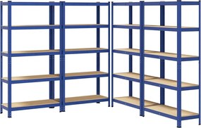 vidaXL Rafturi de depozitare cu 5 niveluri, 4 buc., albastru oțel/lemn