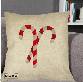 Perna Decorativa Candy Cane de Craciun, 40x40 cm, Crem, Husa Detasabila, Perna Inclusa, BEKZ®
