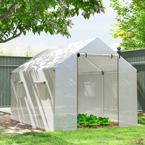Outsunny Seră de Grădină Tip Tunel 2x3x2 m cu Uși și Ferestre Rulabile, Seră pentru Plante cu Acoperiș Înclinat, Structură din Oțel și Acoperire PE, Anti UV, Alb | Aosom Romania