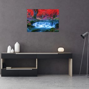 Tablou pe sticlă - Cascada în pădurea roșie (70x50 cm)