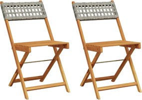 vidaXL Scaune de bistro 2 buc., gri, lemn masiv acacia și poliratan