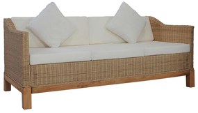 283077 vidaXL Canapea cu 3 locuri cu perne, culoarea naturală, ratan