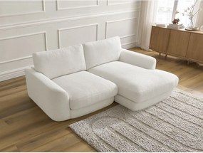 Colțar alb cu tapițerie din țesătură bouclé (cu colț pe partea dreaptă/cu șezlong) Leonore – Bobochic Paris