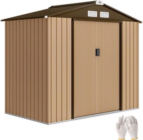 Outsunny Șopron de grădină exterior 2,42 m² 213x130x185 cm cu ușă culisantă, ventilație și kit de fundație, galben | Aosom Romania