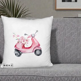 Perna Decorativa Scuter Roz cu Flori Acuarela, 40x40 cm, Alb Pufos, Husa Detasabila, Perna Inclusa, BEKZ®