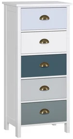 HOMCOM Chiffonnier comodă mobilier de depozitare 5 sertare multicolore cu mânere metal cochilie MDF - dim. 45L x 30l x 95,4H cm | Aosom Romania