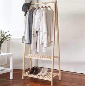 Suport pentru umerase,pantofar,2 rafturi si din lemn masif,natur,148 cm