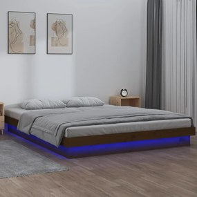 Cadru de pat cu LED, maro miere, 140x200 cm, lemn masiv maro miere, 140 x 200 cm